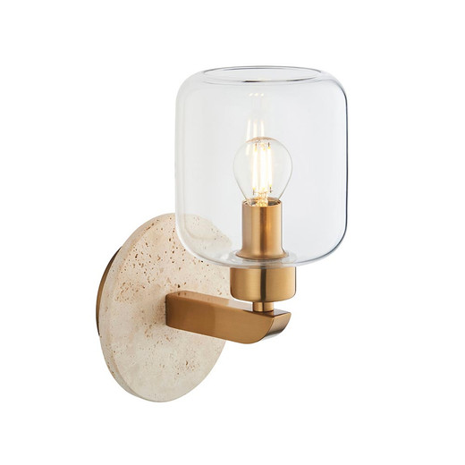 Travi Vintage Brass with Travertine Stone with Clear Shade Wall Light