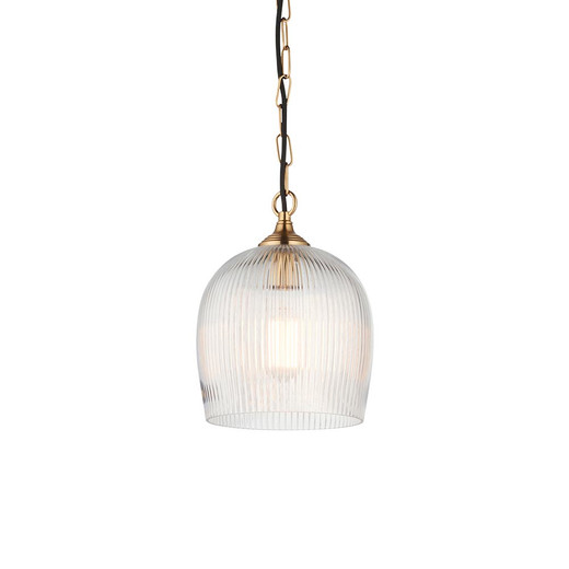 Ashcroft Brushed Aged Brass with Ribbed Clear Shade Pendant Light