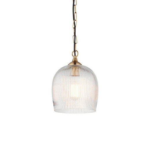 Endon Lighting Ashcroft Brushed Aged Brass with Ribbed Clear Shade Pendant Light 