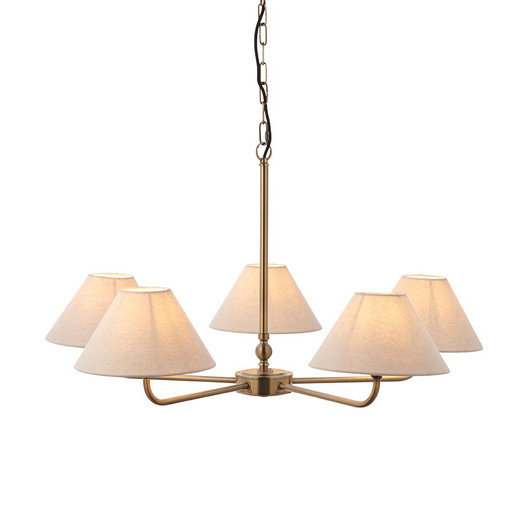Lille 5 Light Antique Brass with Natural Shades Pendant Light