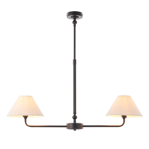 Lille 2 Light Matt Black with Natural Shades Bar Pendant Light