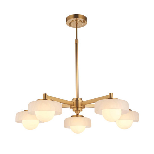 Boss 5 Light Brushed Aged Brass with Matt Opal Shades Pendant Light