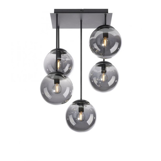 Big Widow 5 Light Black with Smoked Glass Cluster Pendant Light