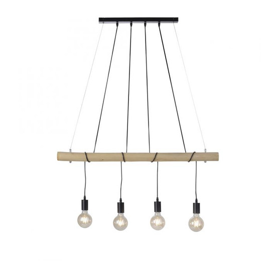 Tero 4 Light Black with Wood Bar Pendant Light