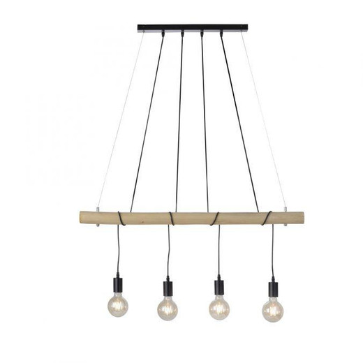 Leuchten Direkt Tero 4 Light Black with Wood Bar Pendant Light 