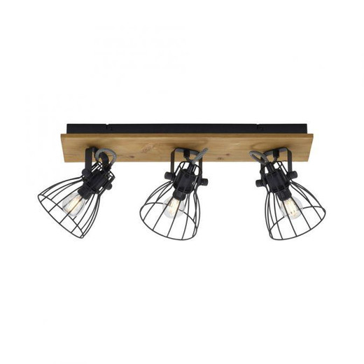 Leuchten Direkt Taro 3 Light Black and Wood Adjustable Ceiling Spotlight 