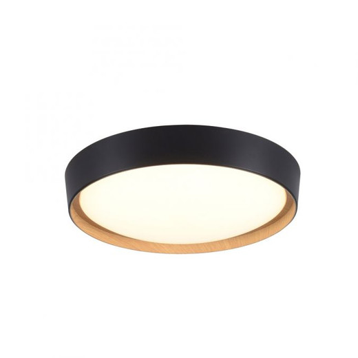 Emilia Black and Wood with White LED Flush Ceiling Light