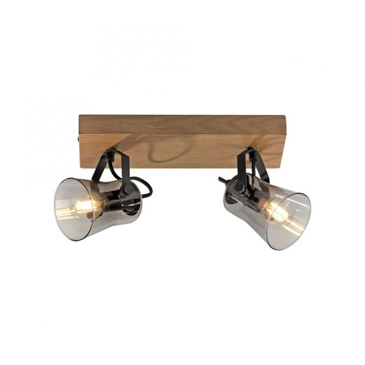 Green Langstorm 2 Light Natural Wood Adjustable Bar Ceiling Spotlight