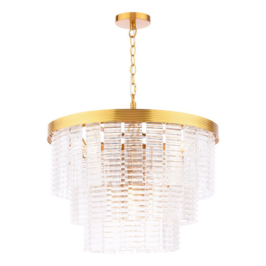 Moesha 6 Light Natural Brass with Ribbed Clear Glass Pendant Light