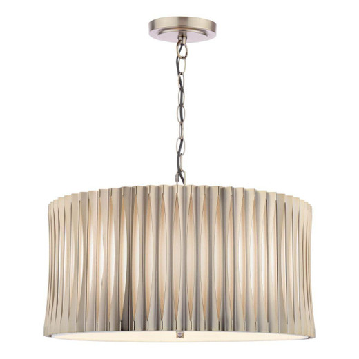 Dar Lighting Netra 3 Light Satin Bronze with Ivory Slender Shaded Pendant Light 
