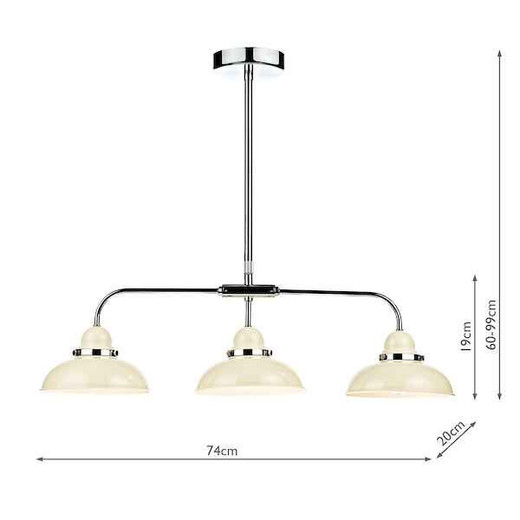 Dynamo 3 Light Polished Chrome and Cream Bar Pendant Light