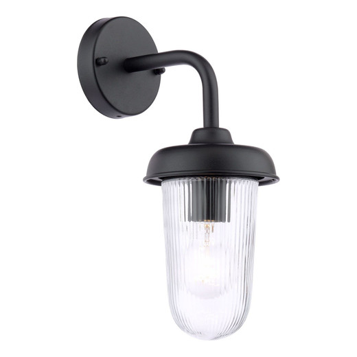 Acotas Matt Black with Ribbed Glass Outdoor Wall Light
