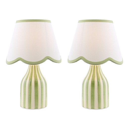 Aimee Twin Pack Green Ceramic with Ivory Shade Table Lamp