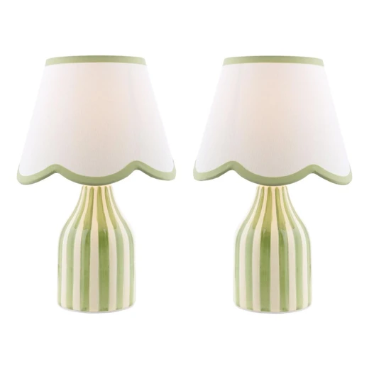 Dar Lighting Aimee Twin Pack Green Ceramic with Ivory Shade Table Lamp 