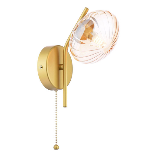 Ede Satin Gold with Ribbed Amber Glass Wall Light