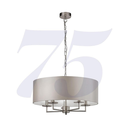 Searchlight Knightsbridge 5 Light Satin Silver with Silver Faux Shade Pendant Light - Clearance 