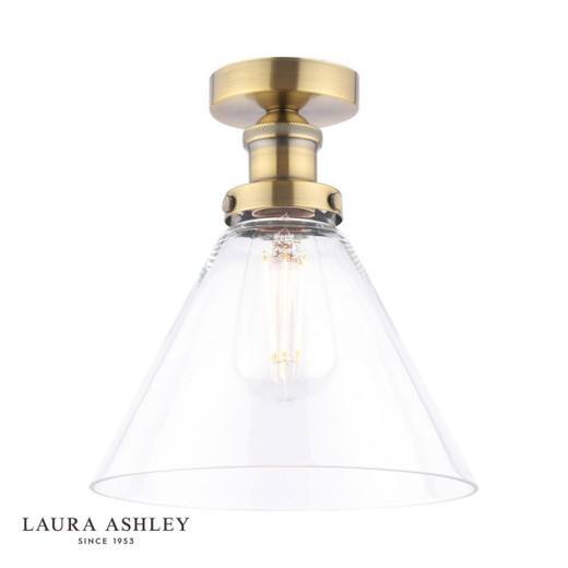 Laura Ashley Lighting Isaac Antique Brass with Glass Semi Flush Ceiling Light - Clearance 