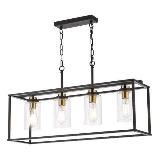 Dar Lighting Abel 4 Light Satin Black and Glass Bar Pendant Light - Clearance 