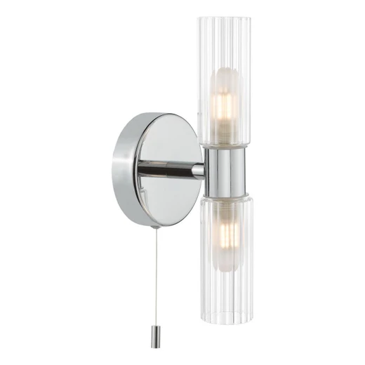 Dar Lighting Bolton 2 Light Polished Chrome and Ribbed Glass IP44 Bathroom Wall Light - Clearance 