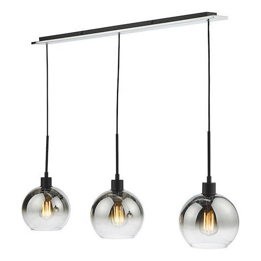 Dar Lighting Lycia 3 Light Matt Black with Ombre Smoked Glass Bar Pendant Light - Clearance 