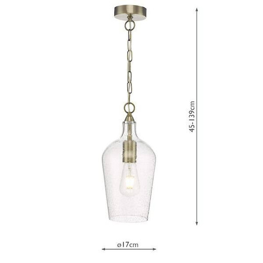 Dar Lighting Nida Antique Brass with Seeded Glass Pendant Light