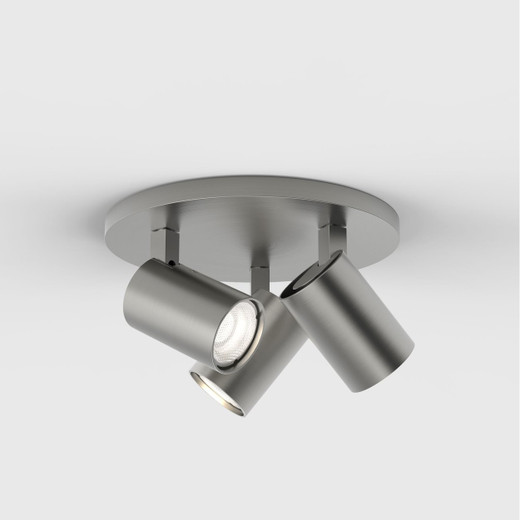 Ascoli 3 Light Matt Nickel Adjustable Round Plate Ceiling Spotlight