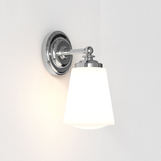 Anton Polished Chrome with White Glass IP44 Bathroom Wall Light