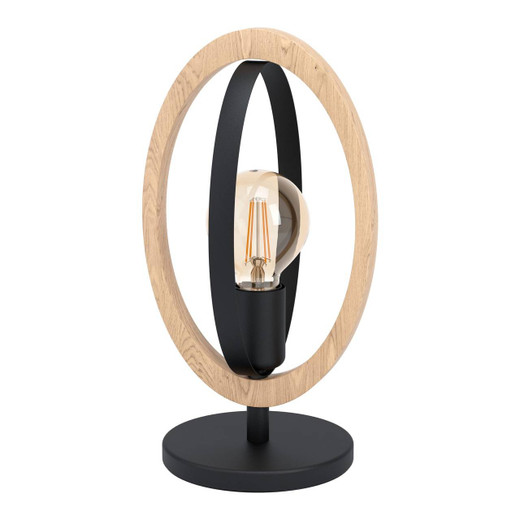 Eglo Lighting Basildon Black with Wood Shade Table Lamp