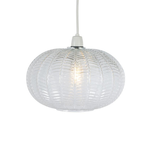 Oaks Lighting Riverwood Clear Ribbed Glass 25cm Easy Fit Pendant Shade Only 