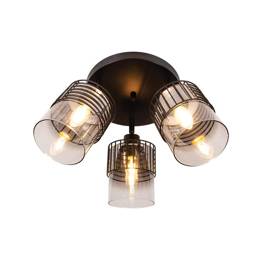 Oaks Lighting Walpa 3 Light Black with Smoked Tinted Glass Semi Flush Ceiling Light 