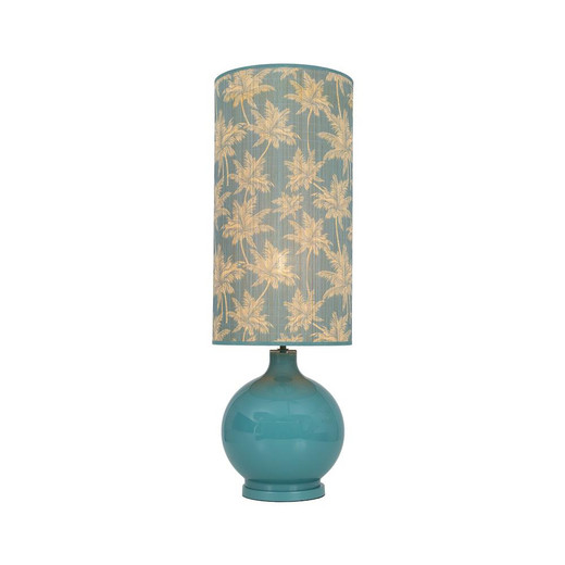 Oaks Lighting Bambou Cyan Glass and Drum Shade Table Lamp 