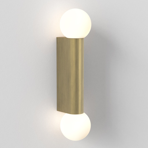 Ortona 2 Light Matt Brushed Brass with White Opal Spheres IP44 Bathroom Wall Light
