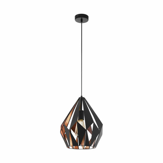 Eglo Lighting Carlton 1 Black with Copper Coloured Steel Pendant Light