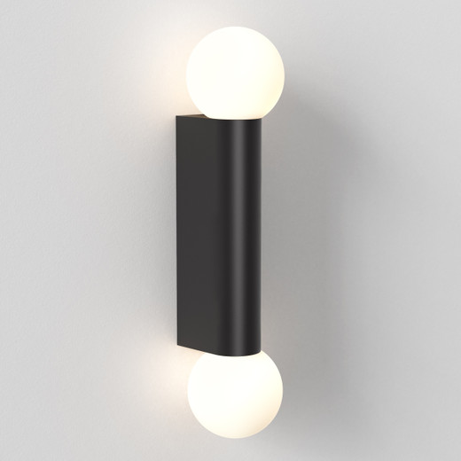 Ortona 2 Light Matt Black with White Opal Spheres IP44 Bathroom Wall Light