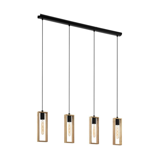 Eglo Lighting Littleton 4 Light Black with Natural Wood Shade Bar Pendant Light