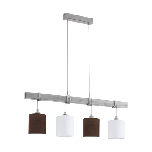 Eglo Lighting Townshend 2 4 Light White Patina with White and Brown Fabric Shades Bar Pendant Light