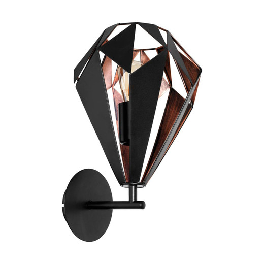 Eglo Lighting Carlton 1 Black and Copper Coloured Wall Light