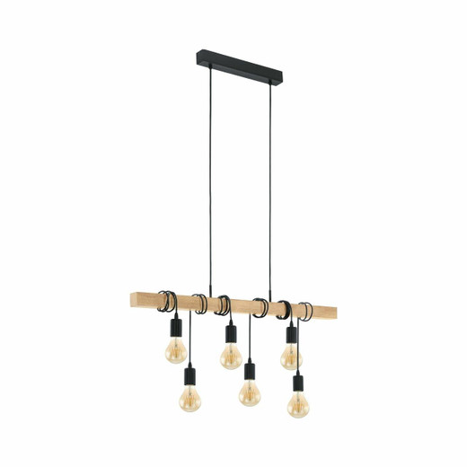 Eglo Lighting Townshend Natural wood and Black Bar Pendant Light