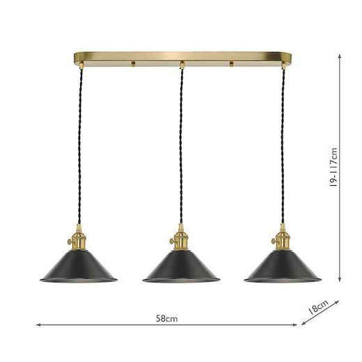 Hadano 3 Light Brass with Antique Pewter Shades Lighting Suspension