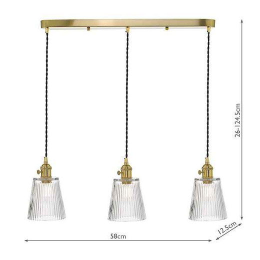 Hadano 3 Light Brass with Ribbed Glass Shades Lighting Suspension