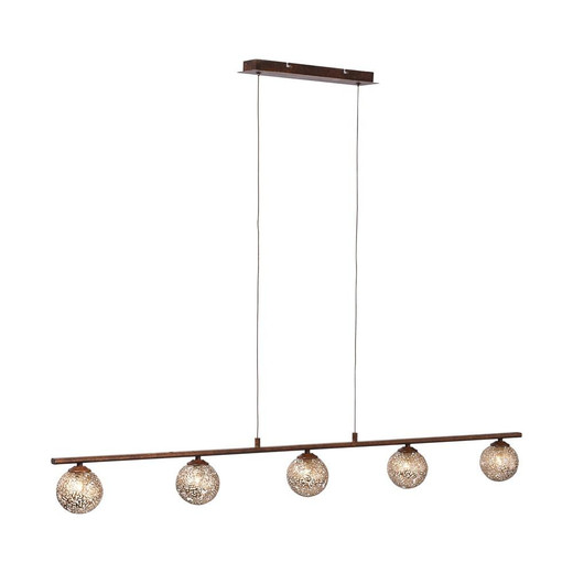 Paul Neuhaus GRETA 5 Light Rust with Gold Coloured Glass Bar Pendant Light