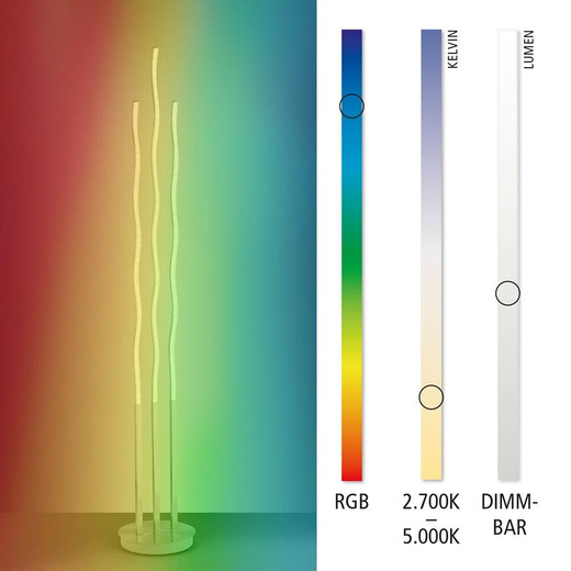 Leuchten Direkt WAVE 3 Light Silver Dimmable Colour Change Smart  Floor Lamp