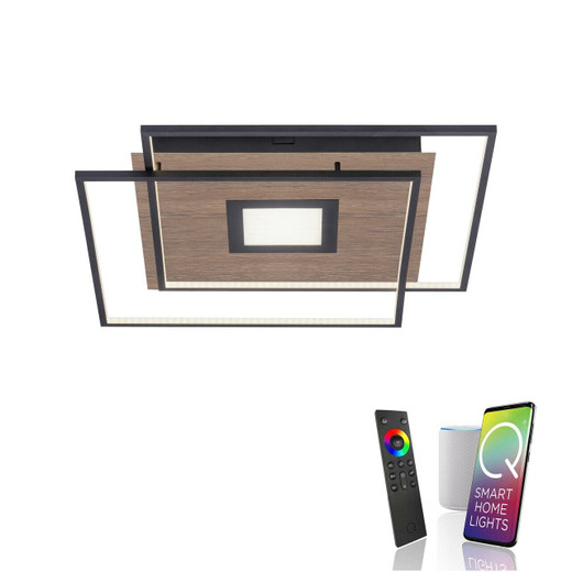 Paul Neuhaus Q-AMIRA Black with Wood Decor Smart LED Ceiling Light