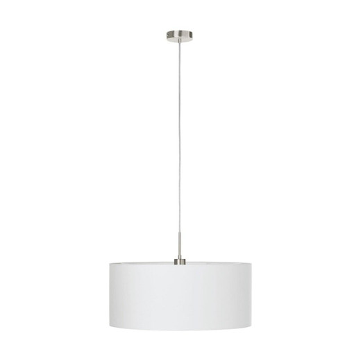 Eglo Lighting Pasteri Satin Nickel with 530 White Fabric Shade Pendant Light