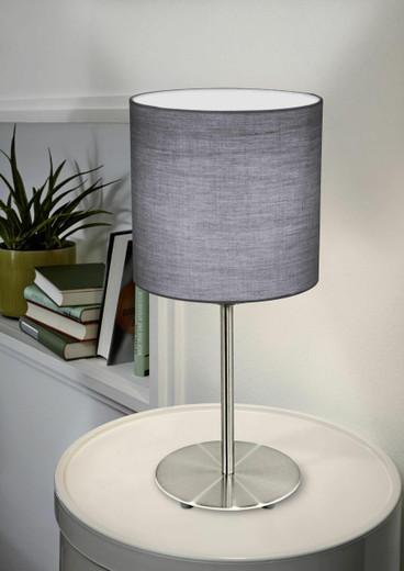 Eglo Lighting Pasteri Satin Nickel with Grey Fabric Shade Table Lamp