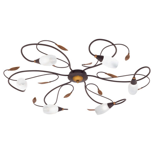 Eglo Lighting Gerbera 1 Antique Brown and Gold with White Satin Glass Shade Ceiling Light