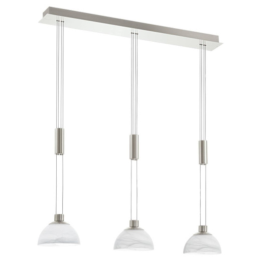 Eglo Lighting Montefio 3 Light Satin Nickel with White Alabaster Glass Shade Bar Pendant Light