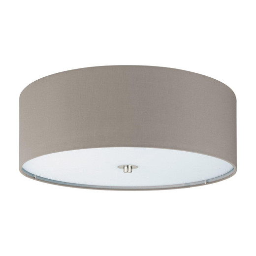 Eglo Lighting Pasteri Satin Nickel with Taupe Fabric Shade Ceiling Light