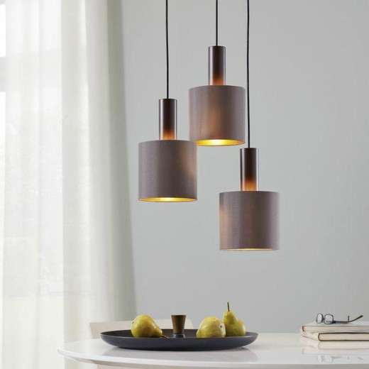 Eglo Lighting Concessa 1 530 Dark Brown with Cappuccino and Gold Fabric Shade Pendant Light