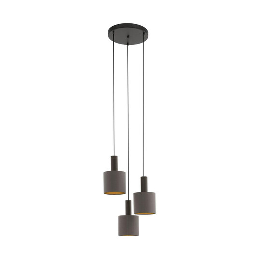 Eglo Lighting Concessa 1 3 Light Round Dark Brown with Cappuccino and Gold Fabric Shade Pendant Light